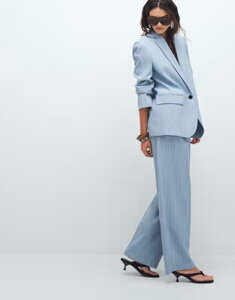 �}���S ���f�B�[�X �{�g���X �J�W���A���p���c �X�g���[�g Mango Pedro tailored straight leg pants in pale blue stripes - part of a set BLUE �u���[