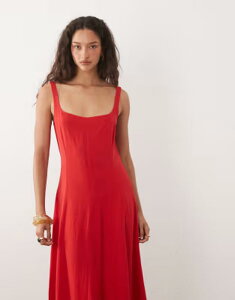 �G�C�\�X ���f�B�[�X �g�b�v�X �����s�[�X ���l�� �}�L�V ASOS DESIGN linen blend seam detail maxi dress Red ���b�h