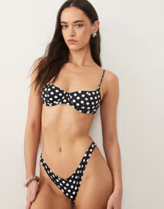 �}���S ���f�B�[�X ���� �g�b�v�̂� �h�b�g�� �h�b�g Mango tie back polka dot bikini top Black �u���b�N