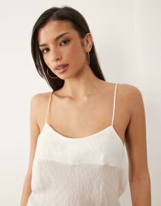 �G�C�\�X ���f�B�[�X �g�b�v�X T�V���c �T�e�� ASOS DESIGN satin scoop neck cami top - part of a set Ivory �A�C�{���[