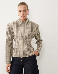 �G�C�\�X ���f�B�[�X �A�E�^�[ �W���P�b�g�E�u���]�� ASOS DESIGN tailored cinch waist zip up jacket in plaid Micro check �`�F�b�N