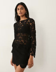 �}���S ���f�B�[�X �{�g���X�J�[�g �t�����[�� �~�j �R�b�g�� �t�����[ Mango Isabel cotton rich floral crochet mini skirt - part of a set Black �u���b�N