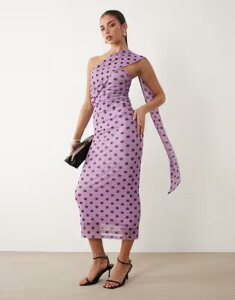 �G�C�\�X ���f�B�[�X �g�b�v�X �����s�[�X �h�b�g�� �h�b�g �v�����g �}�L�V ASOS DESIGN polka dot print bandeau maxi dress with scarf detail in lilac ���C���b�N