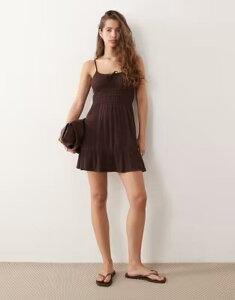 �~�X�Z���t�t���b�W ���f�B�[�X �g�b�v�X �����s�[�X �~�j Misselfridge cheesecloth mini sun dress in chocolate �`���R���[�g