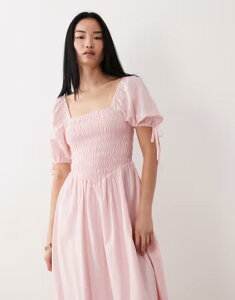 �E�F���Y�f�[�K�[�� ���f�B�[�X �g�b�v�X �����s�[�X Wednesday's Girl shirredetailing midaxi smock dress in dusty PINK �s���N