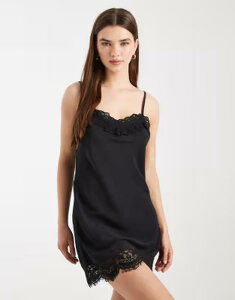 �R�b�g���I�� ���f�B�[�X �g�b�v�X �����s�[�X �~�j �T�e�� Cotton estelle satin slip mini dress Black �u���b�N