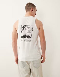�W���b�N �A���h �W���[���Y �����Y �g�b�v�X �x�X�g �v�����g Jack & Jones oversized tank with japanese mountain back print Bright White �z���C�g