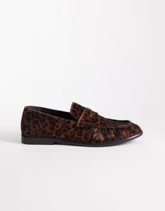 �G�C�\�X �����Y �V���[�Y �X���b�|���E���[�t�@�[ �v�����g ASOS DESIGN penny loafers with ruching in leopard print pony hair LEOPARD �A�j�}��
