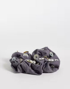 �}���S ���f�B�[�X �A�N�Z�T���[ �R�b�g�� Mango 100% cotton button detailing scrunchie Gray �O���[