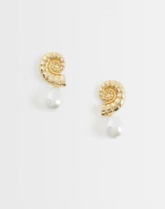 �G�C�\�X ���f�B�[�X �A�N�Z�T���[ �s�A�X�E�C�������O ASOS DESIGN shell stud earrings with faux-pearl pedantone GOLD �S�[���h