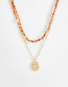 �}���S ���f�B�[�X �A�N�Z�T���[ �l�b�N���X�E�`���[�J�[�E�y���_���g�g�b�v ���[�X Mango layered necklace in orange GOLD �S�[���h