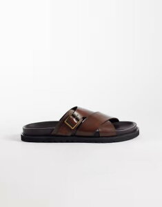 �G�C�\�X �����Y �V���[�Y �T���_�� ���U�[ ASOS DESIGN crossover sandals leather BROWN �u���E��