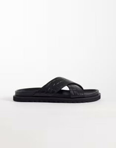 �G�C�\�X �����Y �V���[�Y �T���_�� ���U�[ ASOS DESIGN crossover strap sandals with embossed weave leather Black �u���b�N
