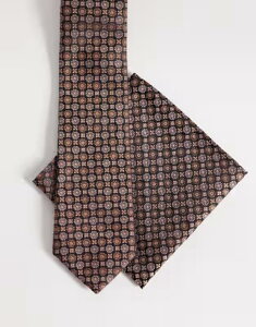 �G�C�\�X �����Y �A�N�Z�T���[ �l�N�^�C ���B���e�[�W �t�����[�� �t�����[ ASOS DESIGN vintage floral and square geometric tie and pocket square BROWN �u���E��