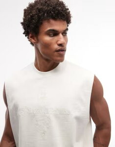 �G�C�\�X �����Y �g�b�v�X �x�X�g �v�����g ASOS DESIGN Circular Design Collection super heavyweight oversized tank top with frontext print BEIGE �x�[�W��