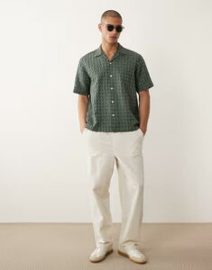 �Z���N�e�B�b�h �����Y �g�b�v�X �V���c Selected checkered textured shirt Balsam green �O���[��