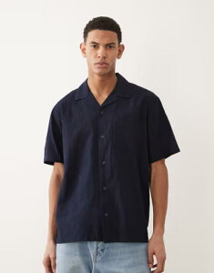 �W���b�N �A���h �W���[���Y �����Y �g�b�v�X �V���c Jack & Jones Premium seersucker short sleeve shirt Night Sky �l�C�r�[