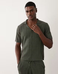 �G�C�\�X �����Y �g�b�v�X �|���V���c �j�b�g ASOS DESIGN relaxed knit button upolo shirt in dark green - part of a set DARK GREEN �O���[��