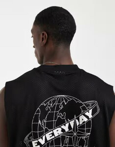 �G�C�\�X �����Y �g�b�v�X �x�X�g �O���t�B�b�N ASOS DESIGN oversized tank with globe graphic airtex fabric Black �u���b�N