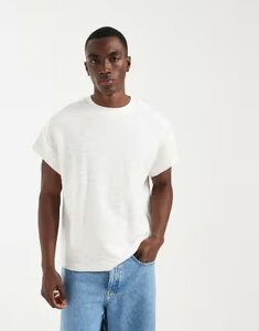 �G�C�\�X �����Y �g�b�v�X T�V���c �L���b�v ASOS DESIGN heavyweight boxy oversized T-shirt with cap sleeves texture Greige �x�[�W��