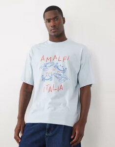 �Z���N�e�B�b�h �����Y �g�b�v�X T�V���c �v�����g Selected oversized t-shirt with Amalfi print Skyway �u���[