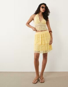 ���B�� ���f�B�[�X �{�g���X�J�[�g �~�j ���[�X VILA flippy layered lace mini skirt in pastel yellow - part of a set Pastel Yellow �C�G���[