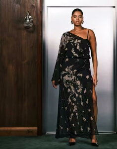 �G�C�\�X ���f�B�[�X �g�b�v�X �����s�[�X �h���[�v ���[�X �}�L�V ASOS Curve ASOS DESIGN Curve draped batwing sleevembellished maxi dress with lace Black �u���b�N