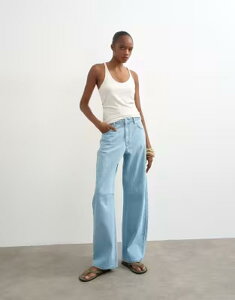 �g�b�v�V���b�v ���f�B�[�X �{�g���X �f�j���p���c �W�[���Y Topshop Barrel mid rise jeans in bleach pinstripe �X�g���C�v