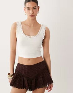 �~�X�Z���t�t���b�W ���f�B�[�X �g�b�v�X �V���c ���u ���[�X Misselfridge ribbed tank top with lace detail in cream �N���[��