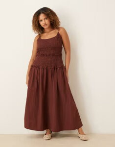 �G�C�\�X ���f�B�[�X �g�b�v�X �����s�[�X ASOS Curve ASOS DESIGN Curve crinkle midaxi sundress with shirredropped waist in warm chocolate Warm chocolate �`���R���[�g