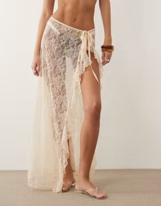 �~�X�Z���t�t���b�W ���f�B�[�X �{�g���X�J�[�g ���[�X �}�L�V Misselfridge lace frill tie side maxi beach sarong in cream �N���[��