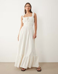 �~�X�Z���t�t���b�W ���f�B�[�X �g�b�v�X �����s�[�X �}�L�V Misselfridge seersucker shirredetail maxi dress in cream �N���[��