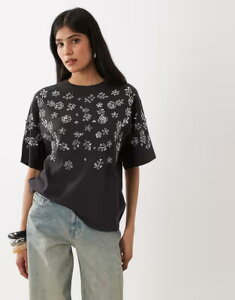 �~�X�Z���t�t���b�W ���f�B�[�X �g�b�v�X T�V���c Misselfridge festival embellished oversized tee in charcoal �`���R�[��