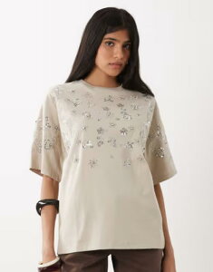 �~�X�Z���t�t���b�W ���f�B�[�X �g�b�v�X T�V���c Misselfridge festival embellished oversized tee in stone �X�g�[��