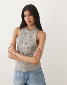 �~�X�Z���t�t���b�W ���f�B�[�X �g�b�v�X �V���c Misselfridge festival embellished racer tank top in sage �Z�[�W