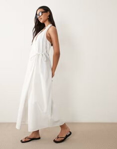 �G�C�\�X ���f�B�[�X �g�b�v�X �����s�[�X �R�b�g�� ���l�� �}�L�V �z���^�[ ASOS DESIGN cotton linen halterneck wrap maxi sundress in cream �N���[��