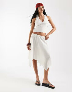 ���N���C�� ���B���e�[�W ���f�B�[�X �{�g���X�J�[�g Reclaimed Vintage hanky hem skirt with pearl buttons in cream �N���[��