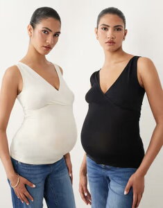 �}�}���C�V�A�X ���f�B�[�X �g�b�v�X �x�X�g �}�^�j�e�B Mama.licious Mamalicious Maternity 2 pack nursing wrap frontank tops and cream BIRCH BLACK �u���b�N