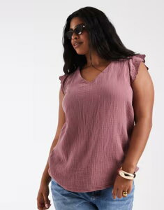 �I�����[�J�[�u ���f�B�[�X �g�b�v�X T�V���c V�l�b�N ONLY Curve v-neck textured top in rose brown �u���E��