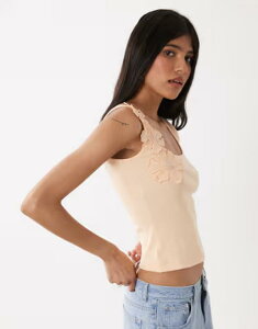 �~�X�Z���t�t���b�W ���f�B�[�X �g�b�v�X �V���c �t�����[�� �t�����[ Misselfridge festival applique floral square neck tank top in apricot �A�v���R�b�g