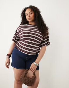�G�C�\�X ���f�B�[�X �g�b�v�X T�V���c �j�b�g ASOS Curve ASOS DESIGN Curve textured knit corset waist-shirt in chocolate stripes Choc stripe �X�g���C�v