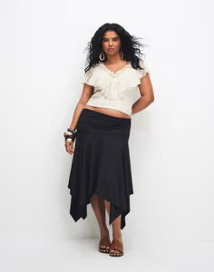 �G�C�\�X ���f�B�[�X �{�g���X�J�[�g ASOS Curve ASOS DESIGN Curve slinky hanky hem skirt Black �u���b�N