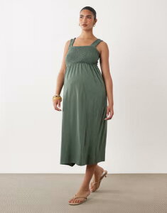 �}�}���C�V�A�X ���f�B�[�X �g�b�v�X �����s�[�X �~�f�B �}�^�j�e�B Mama.licious Mamalicious Maternity shirred bust detail midi dress in laurel Wreath �O���[��