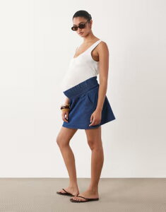 �}�}���C�V�A�X ���f�B�[�X �{�g���X�J�[�g �~�j �f�j�� �}�^�j�e�B Mama.licious Mamalicious Maternity shirred waist under the bump denimini skirt in dark rinse wash Medium blue denim �f�j��