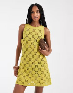 �G�C�\�X ���f�B�[�X �g�b�v�X �����s�[�X �t�����[�� �~�j �t�����[ ASOS DESIGN 3D crochet floral mini dress in light GREEN �O���[��