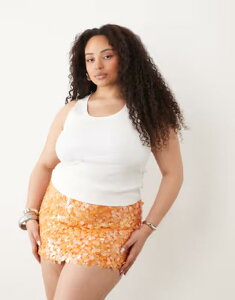 �G�C�\�X ���f�B�[�X �{�g���X�J�[�g �~�j �X�p���R�[�� ASOS Curve ASOS DESIGN Curve layered sequin mini skirt in orange �I�����W
