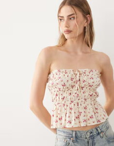 �~�X�Z���t�t���b�W ���f�B�[�X �g�b�v�X �^���N�g�b�v ���B���e�[�W Misselfridge shirred spun bandeau top in vintage ditsy Vintage ditsy