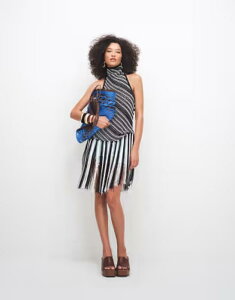 �g�b�v�V���b�v ���f�B�[�X �g�b�v�X �x�X�g �j�b�g �t�����W �z���^�[ Topshop knit stripe halterneck longline fringed tunic and Black �u���b�N