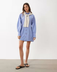 �G�C�\�X ���f�B�[�X �g�b�v�X �V���c �E�G�X�g�}�[�N �M���K���`�F�b�N �~�j �M���K�� ASOS DESIGN mini shirt dress with cinched waist gingham Navy gingham �l�C�r�[