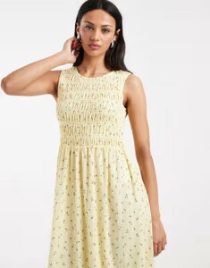 �s�[�V�[�Y ���f�B�[�X �g�b�v�X �����s�[�X �t�����[�� �m�[�X���[�u �}�L�V �t�����[ PIECESleevelessmocking ditsy floral maxi dress in pastel yellow French vanilla �C�G���[
